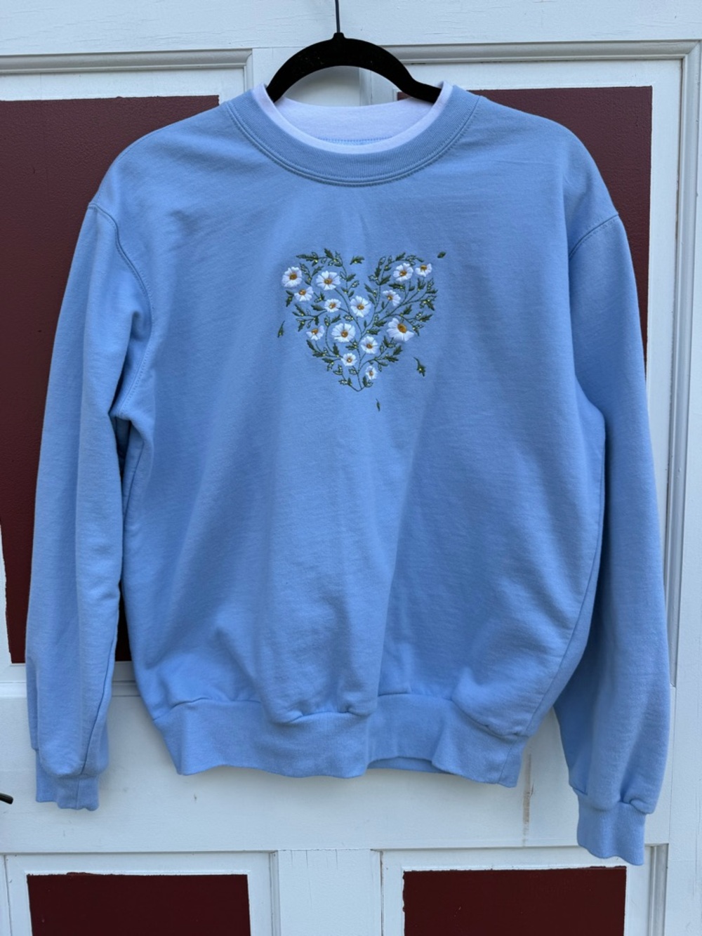 Morning Sun Light Blue Floral Heart Embroidered Sweatshirt - Cottagecore